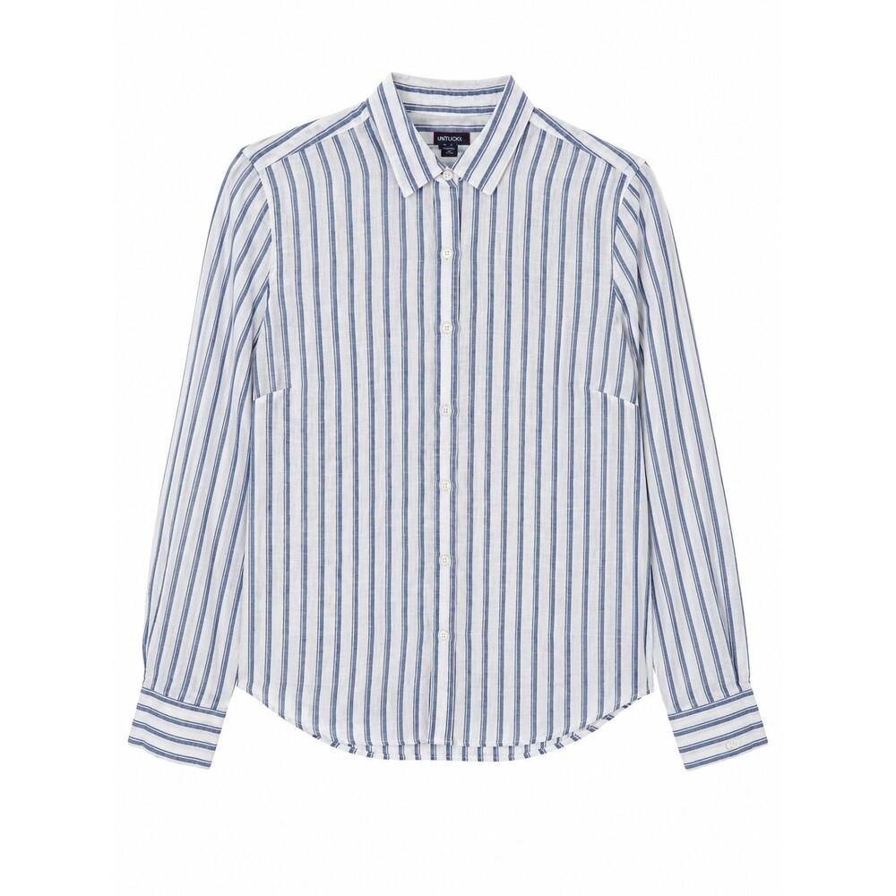 Women'a Untuckit Blue White Striped Linen Shirt Size 0
